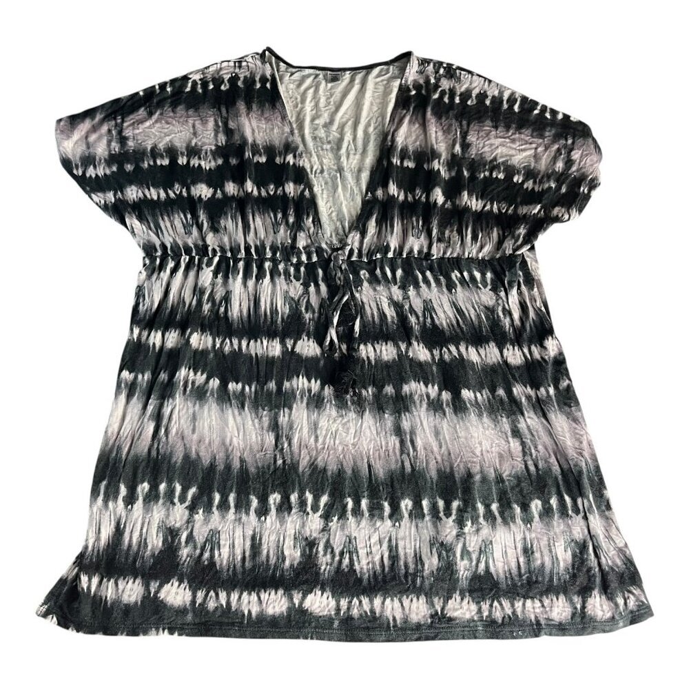 Joe Boxer Womens Tie Dye Camisole Blouse Size 1X/2X Black &‎ Gray V-Neck Tassels
